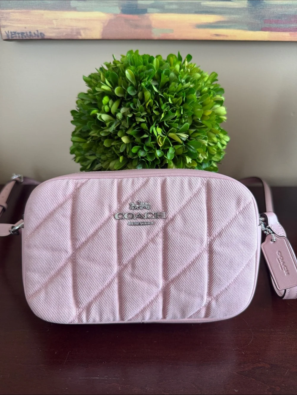 COACH CBR08 🩷Jamie🩷 PINK QUILTED DENIM & LEATHER CROSSBODY BAG 🌟EUC🌟